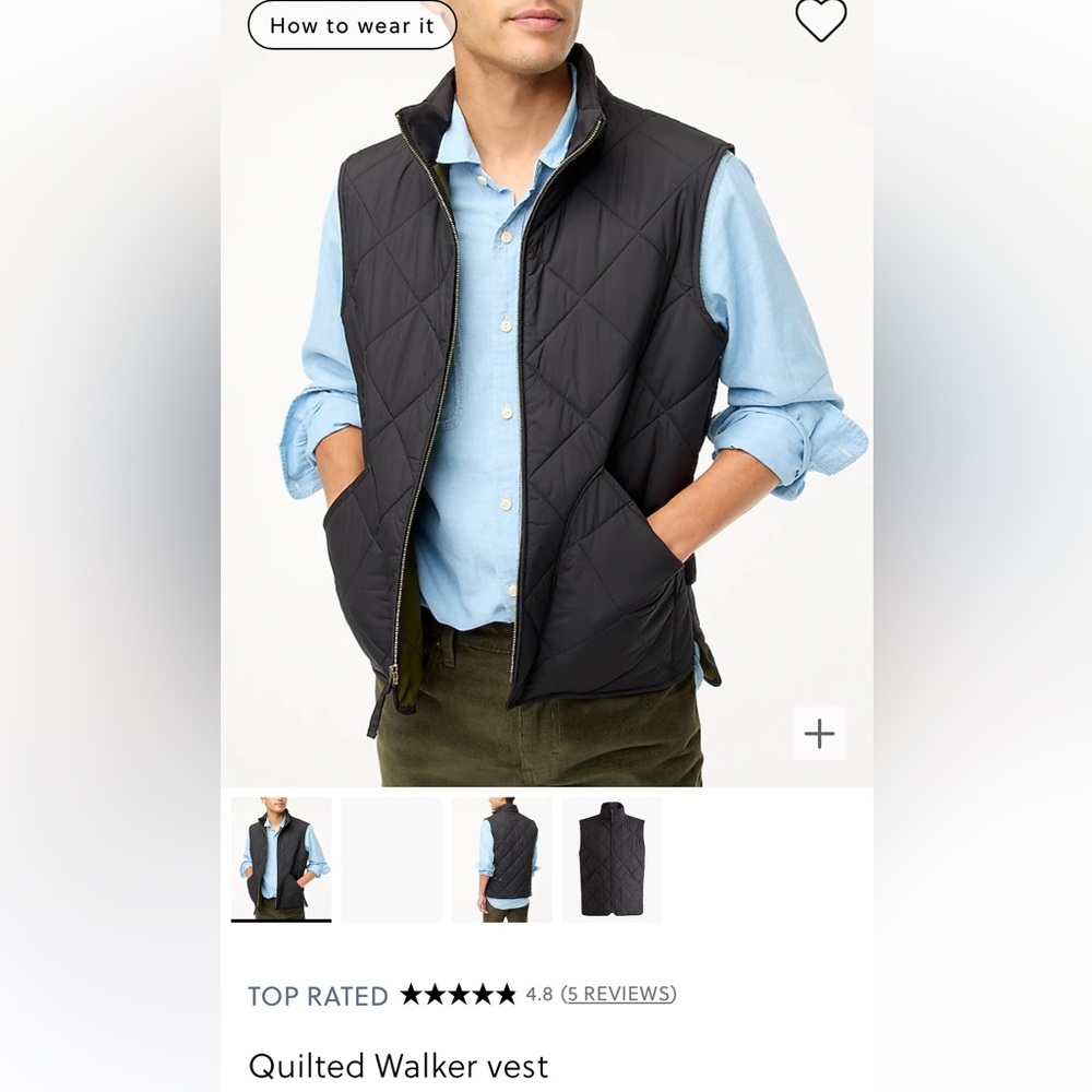 J. Crew Quilted Walker Black Vest